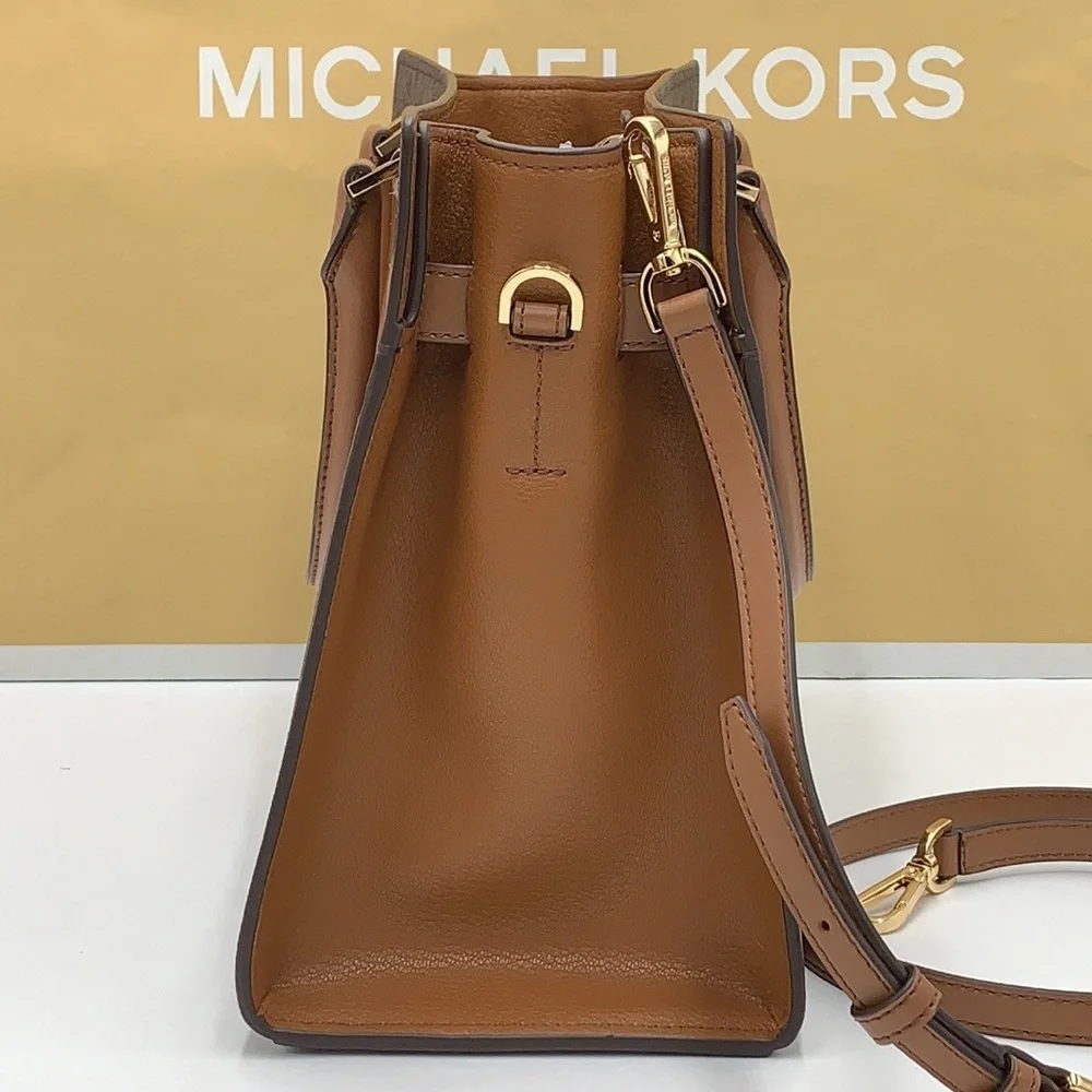 Michael Kors Hamilton Med Satchel Shoulder Crossbody Bag Luggage/Brown Signature